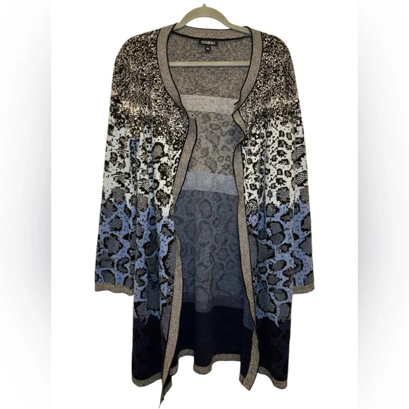 Roz & Ali Black/Gray Open Knit Patterned Cardigan in Women's Size 2X - Picture 1 of 4